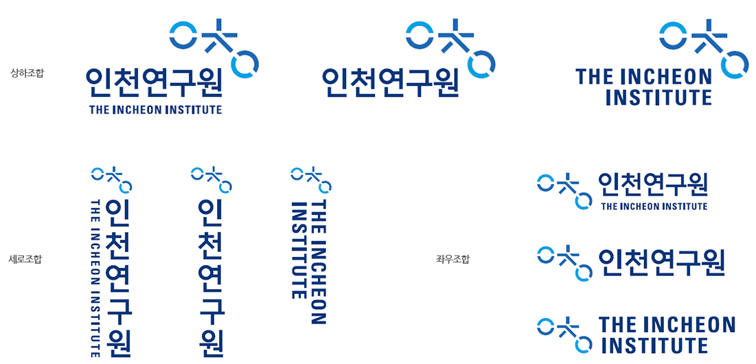 인천연구원 시그니처 조합 / 상하조합(Motif와 Logotype이 세로로 배치) 1.인천연구원 THE INCHEON INSTITUTE 2.인천연구원 3.THE INCHEON INSTITUTE / 세로조합(Motif와 Logotype이 한줄로 배치되며 Logotype도 세로로 작성) 1. THEINCHEON INSTITUTE 인천연구원 2.인천연구원 3.THE INCHEON INSTITUTE / 좌우조합(Motif와 Logotype이 한줄로 배치) 1.인천연구원 THE INCHEON INSTITUTE 2.인천연구원 3.THE INCHEON INSTITUTE